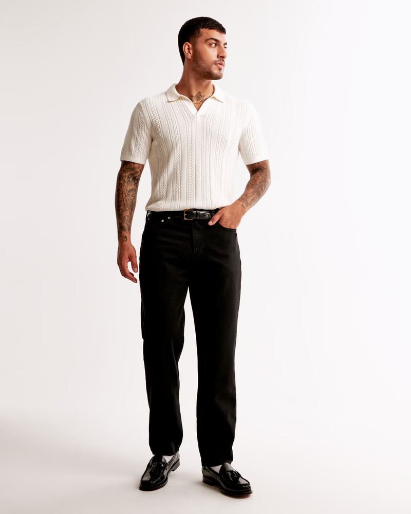 Cable Stitch Johnny Collar Sweater Polo | Abercrombie & Fitch (US)