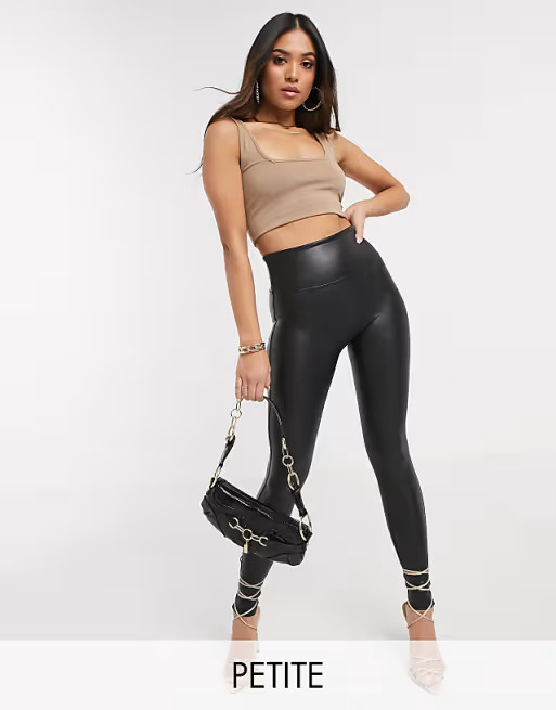 Spanx Petite leather look legging with contoured power waistband in black | ASOS (Global)