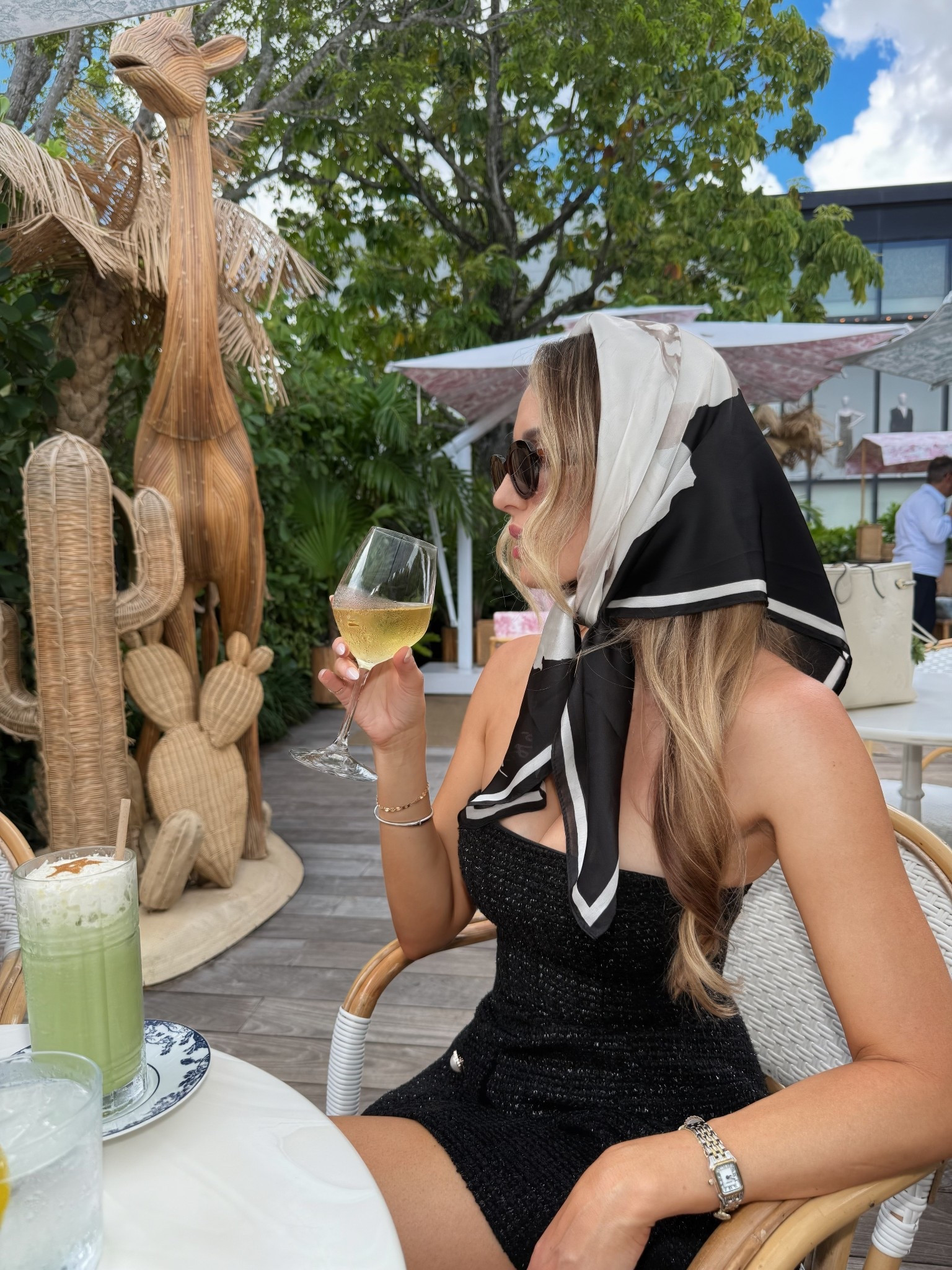 Short black tweed dress, brunch outfit, old money aesthetic, head scarf, black outfit 

#LTKStyleTip #LTKSeasonal