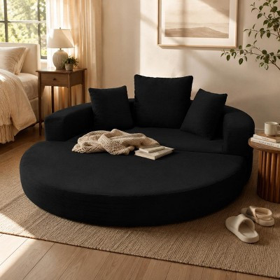 83" Round Corduroy Convertible Sofa Bed, Boneless Folding Futon Couch with 3 Pillows for Living Room, Bedroom, Apartment, Office | Target
