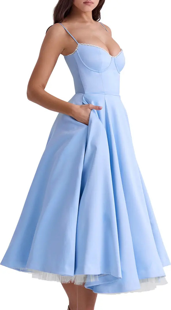 Mademoiselle Bustier Stretch Satin Midi Dress | Nordstrom