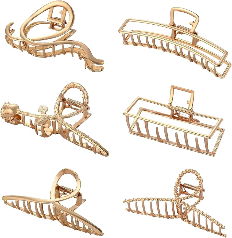 Wekin Large Hair Claw Clips, 6 Pack 4.3" Gold Hair Clips for Women & Girls - Strong Hold Big Meta... | Amazon (US)