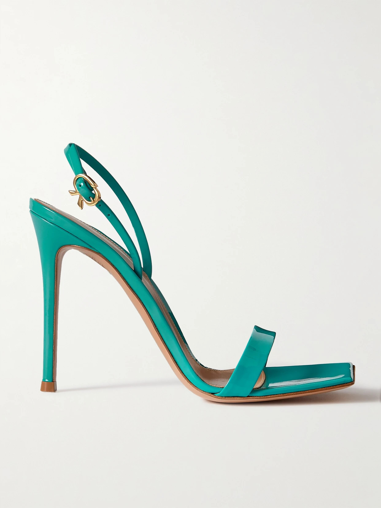 Gianvito Rossi - Ribbon 105 Patent-leather Slingback Sandals - Blue | NET-A-PORTER (US)