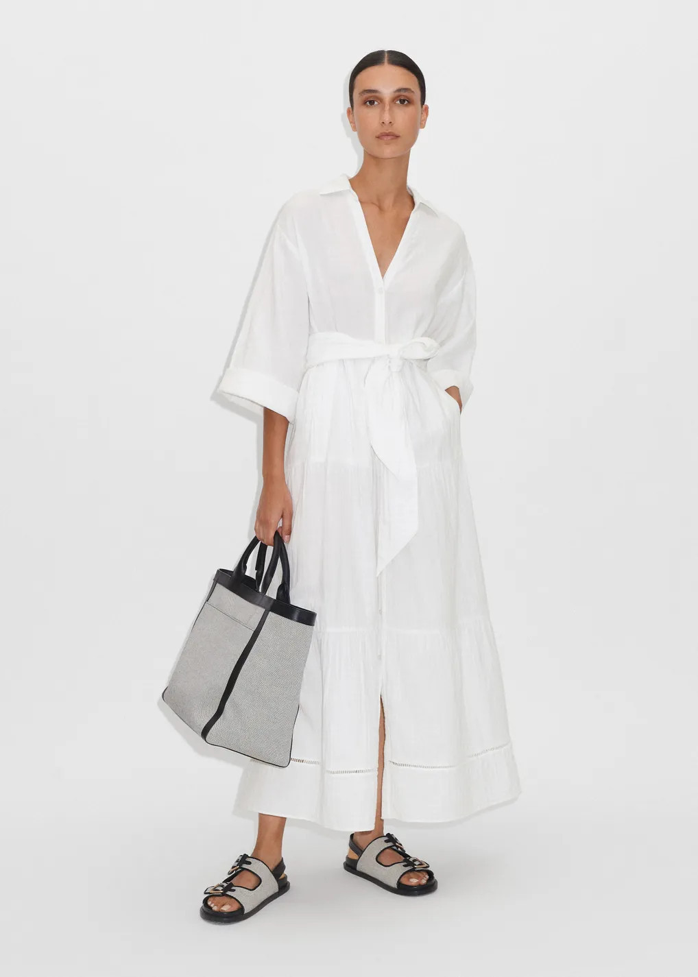 Cheesecloth Button Front Maxi Shirt Dress + Belt | ME + EM