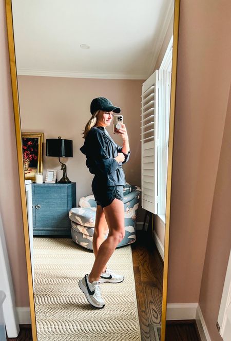 My favorite lightweight workout pullover (XS), Athleta running shorts (wearing an XS), Nike Waffle Debut sneakers in a 7 (a few colors left), and an Amazon ball cap. #workoutclothes #amazonworkoutclothes #amazonfinds #amazonfashion