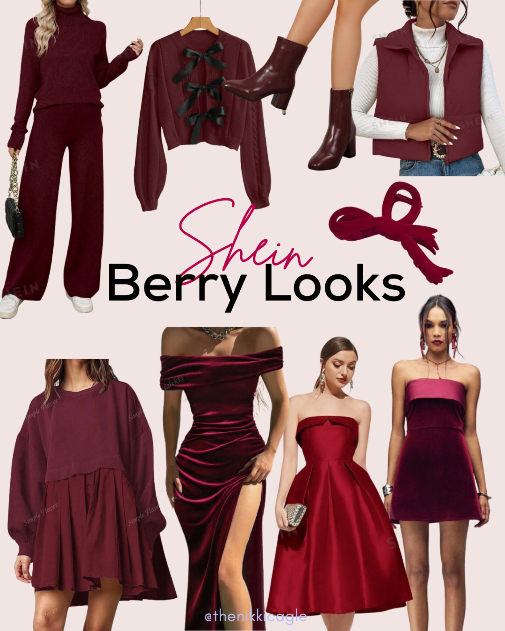 Burgundy berry holiday looks from Shein! All on sale for Black Friday and Cyber Monday.

Lounge set. Bow sweater. Cardigan. Booties. Cropped vest. Casual dress. Holiday dress. Holiday party  

#LTKCyberWeek #LTKHoliday #LTKFindsUnder50