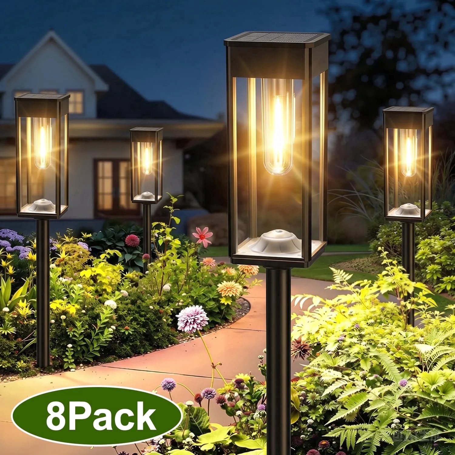 8 Pack Solar Lights Outdoor Waterproof, Solar Pathway Lights with Up to 14H Runtime, Warm White L... | Walmart (US)