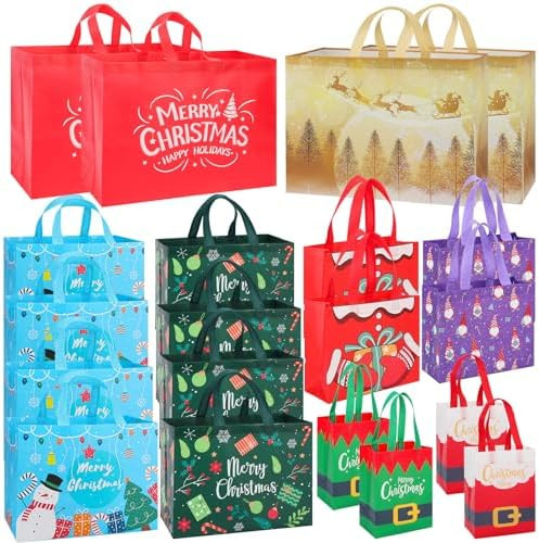 20 Pack Christmas Gift Bags Assorted Sizes, Reusable Heavy Duty Tote Bags with Handles - 4 Extra ... | Amazon (US)