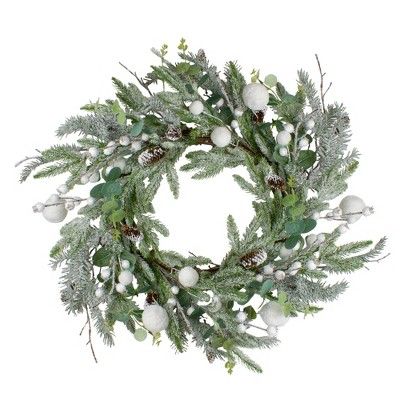 Northlight 24" Artificial Flocked and Iced Mixed Pine Christmas Wreath | Target