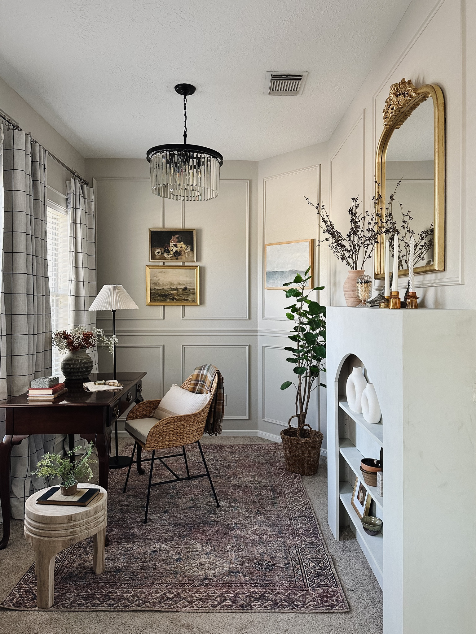 Glam home office for her, office decor, mantle styling, mantle decor, fireplace decor, gold ornate mirror 

#LTKhome #LTKFind #LTKstyletip