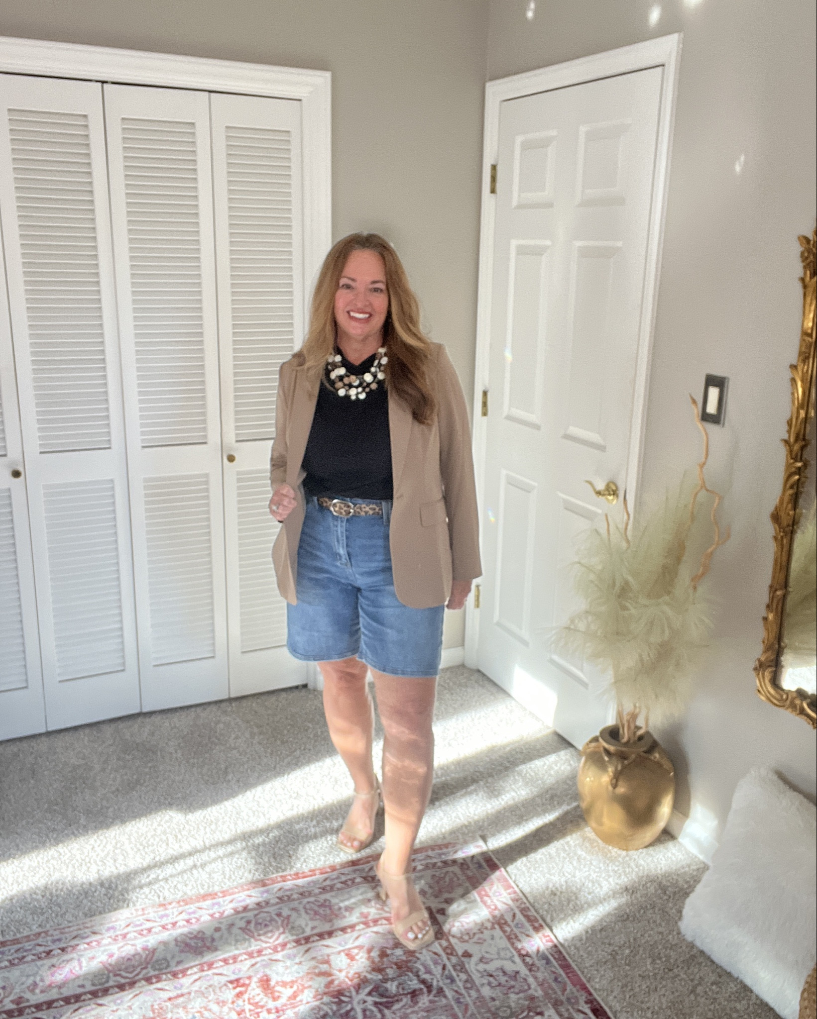 Easy Elegant pieces. Timeless style. Neutral khaki updated blazer and with trendy denim Bermudas shorts. 

#LTKOver40 #LTKootd #LTKgrwm