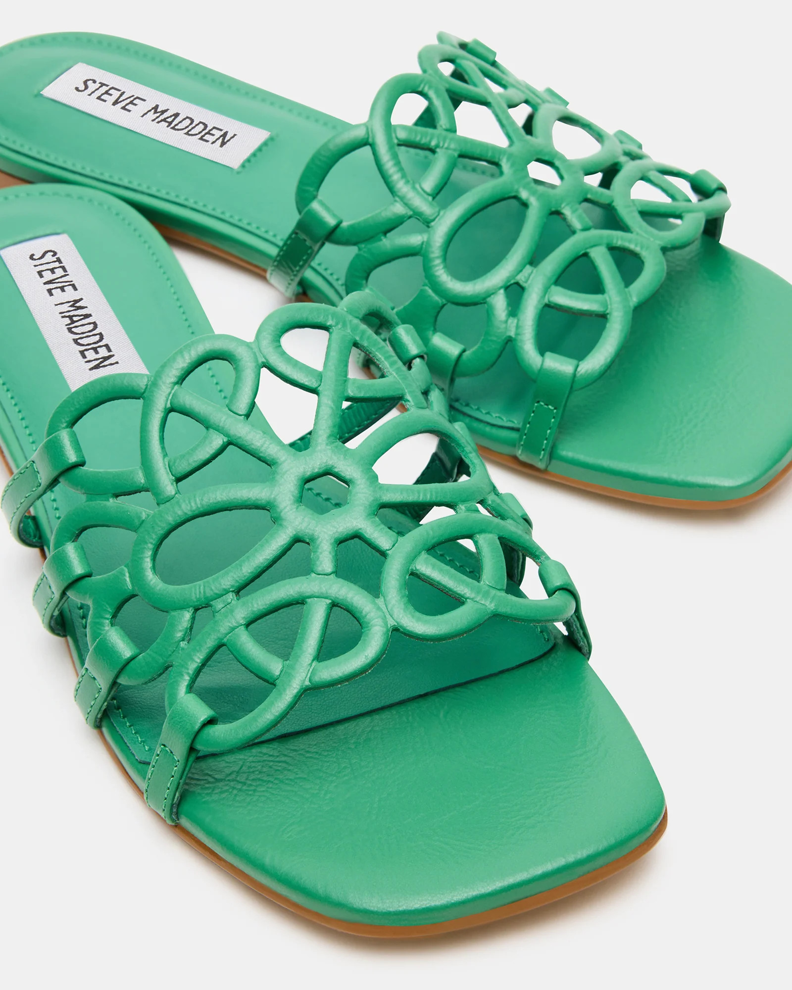 LOTUS Green Leather Square-Toe Slide Women's Sandal | Steve Madden (US)