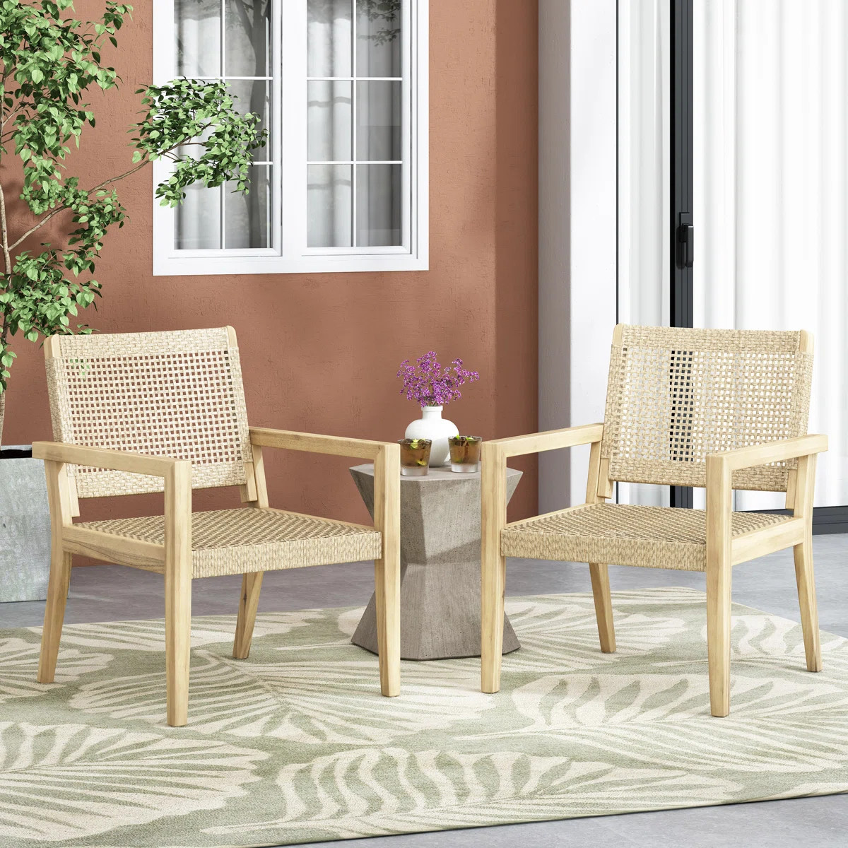 Demitrius Premium All-Weather Wicker And Acacia Wood Club Chairs (Set of 2) | Wayfair North America