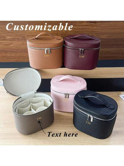 1pc Customized Large Capacity PU Leather Cosmetic Box With Internal Organizer Compartments, Women... | SHEIN