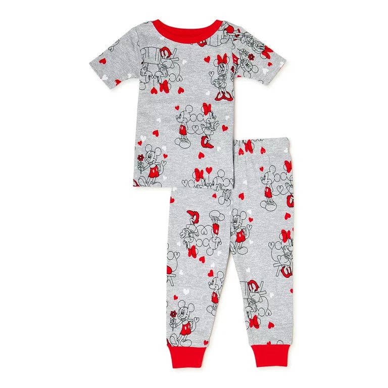 Valentine's Day Mickey Mouse Unisex Baby and Toddler Cotton Pajama Set, 2-Piece, Sizes 12M-5T | Walmart (US)