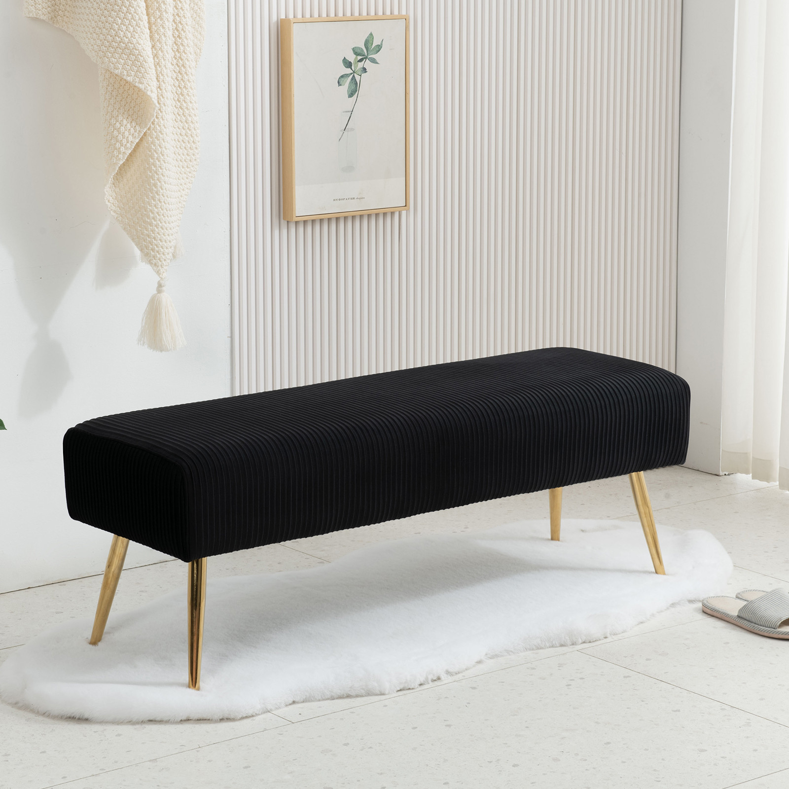Furniliving Entryway Bench Upholstered Bedroom Bench Modern Living Room Shoe Velvet Bench , Black | Walmart (US)