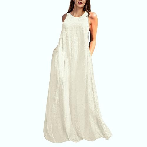 Rainday Women's Linen Dress Sleeveness Loose Dresses Casual Maxi Dress with Pockets | Amazon (US)