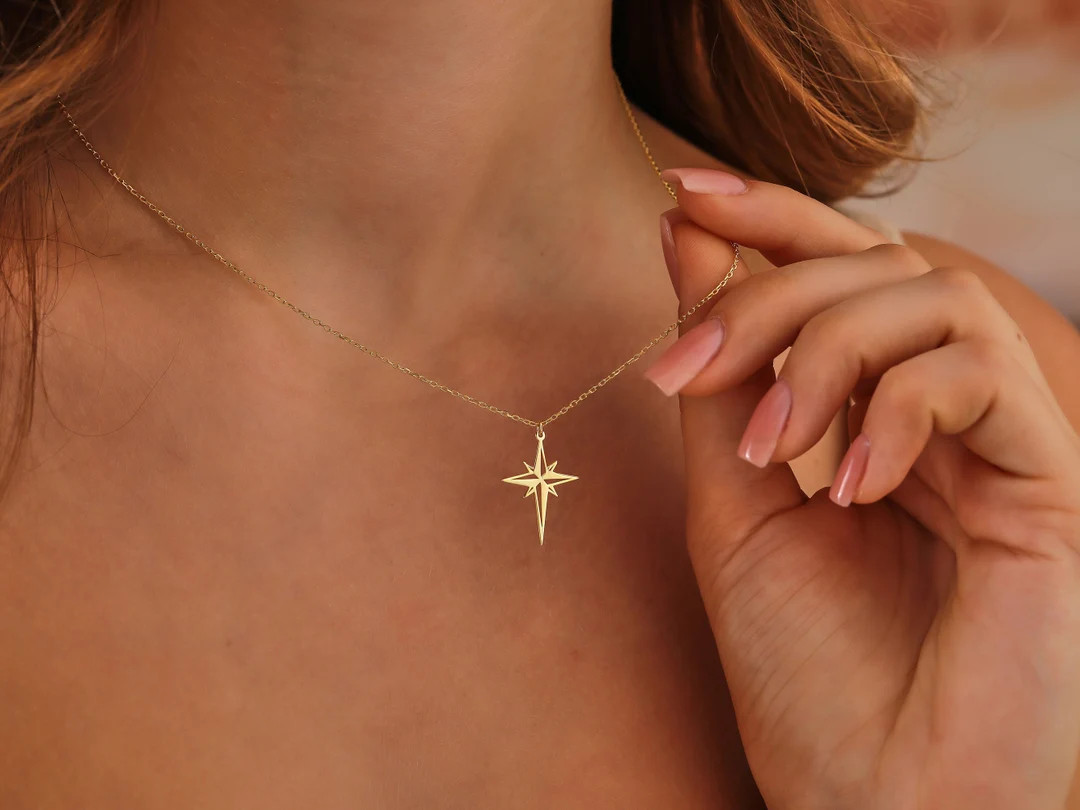 14K Gold North Star Necklace Star Signet Necklace Gold Polaris Star Pendants Christmas Gift Gift ... | Etsy (US)
