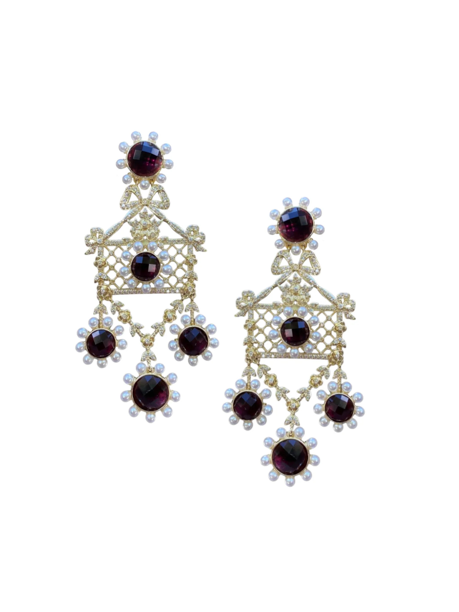 Bordeaux Flower & Pearl Chandelier | Nicola Bathie Jewelry