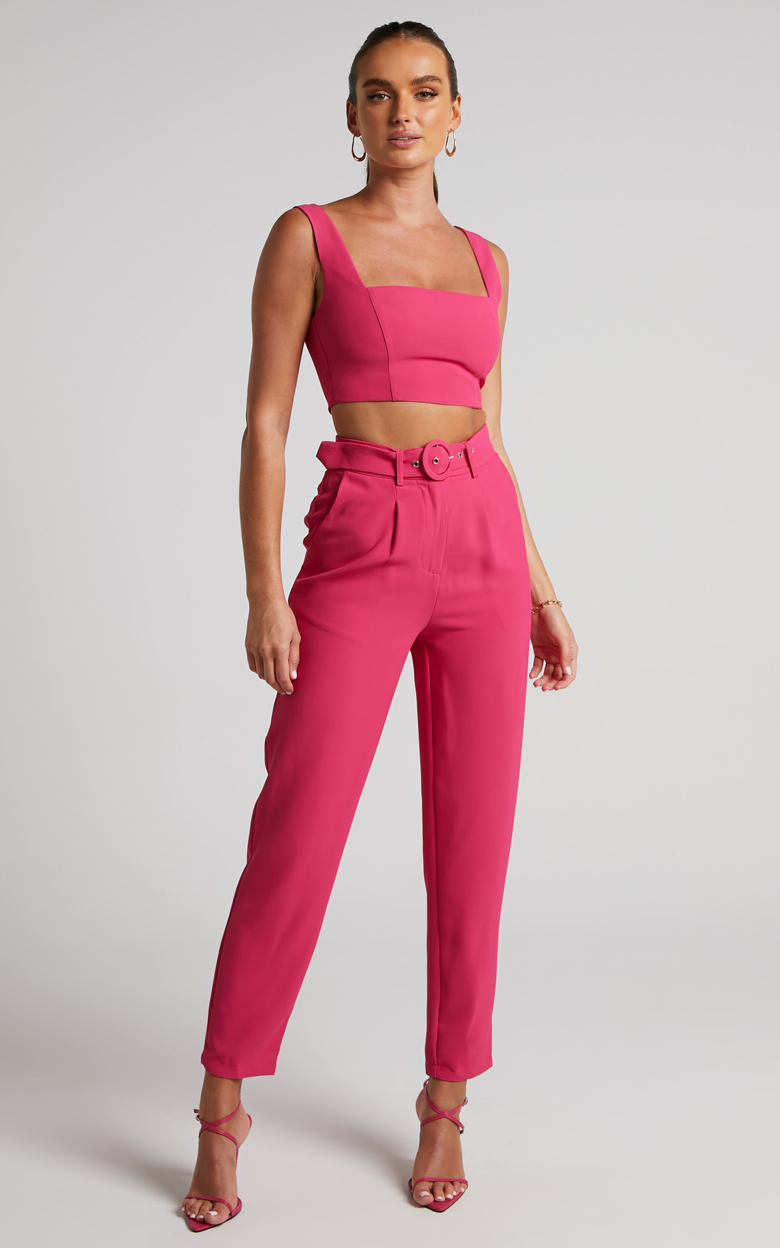 Reyna Two Piece Set - Crop Top and Tailored Pants in Pink | Showpo (US, UK & Europe)