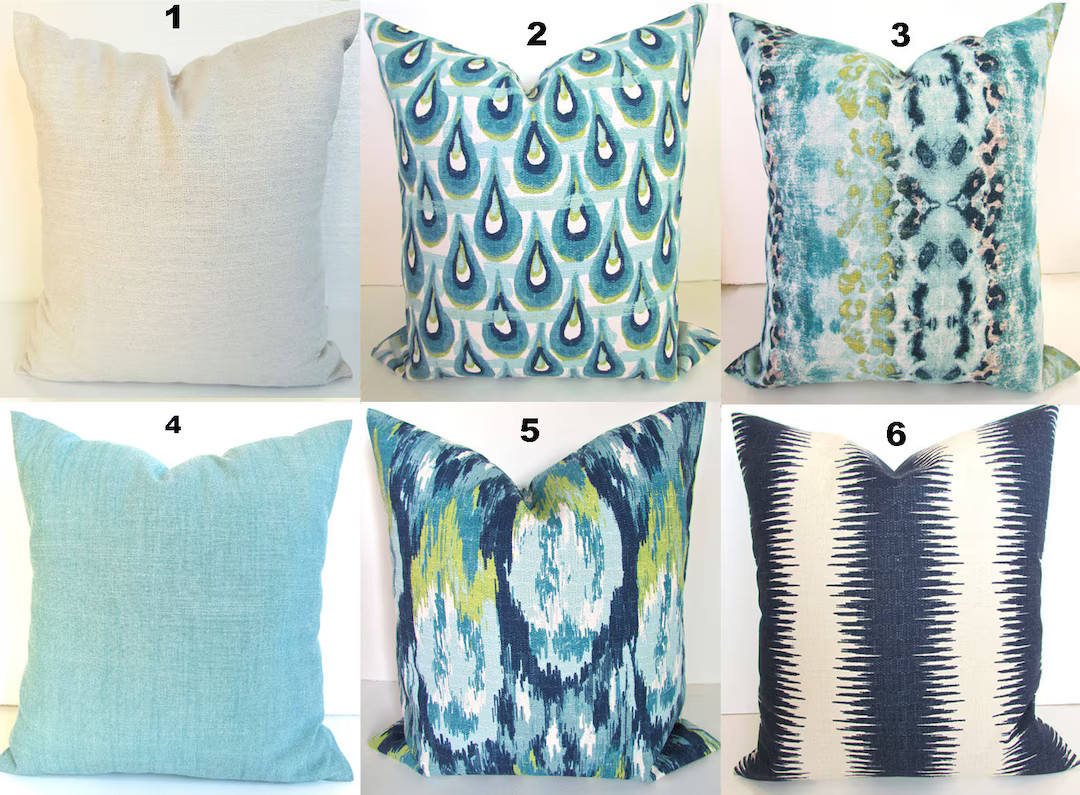 TURQUOISE Pillows Teal Pillows Blue Throw Pillow Covers Turquoise Navy Blue Pillow Covers All Siz... | Etsy (US)