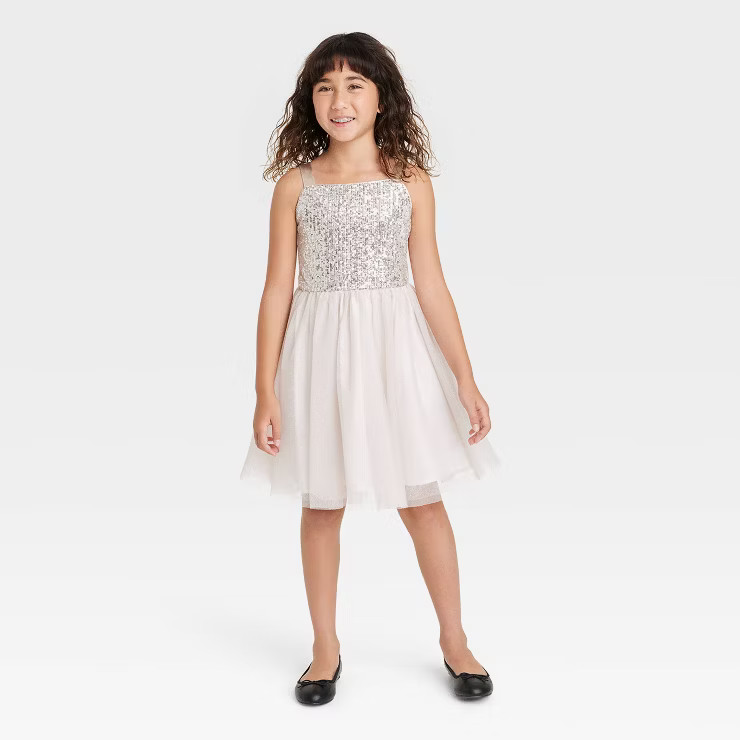 Girls' Sequin Dress - Cat & Jack™ Cream | Target