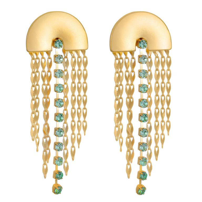 Time and Tru Matte Gold Fringe Earring, Green Crystal - Walmart.com | Walmart (US)