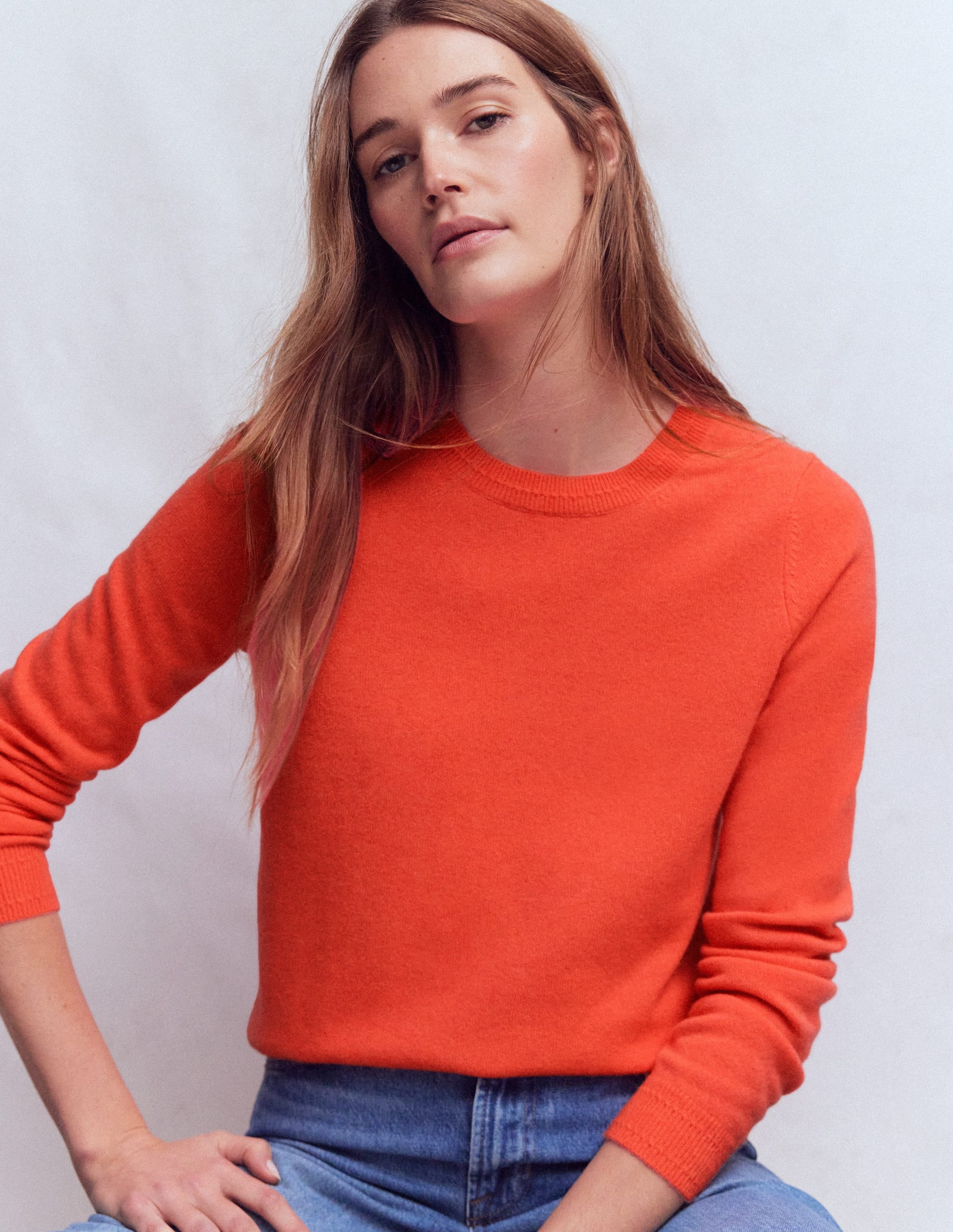 Eva Cashmere Crew Neck Sweater-Fiery Orange Melange | Boden (US)