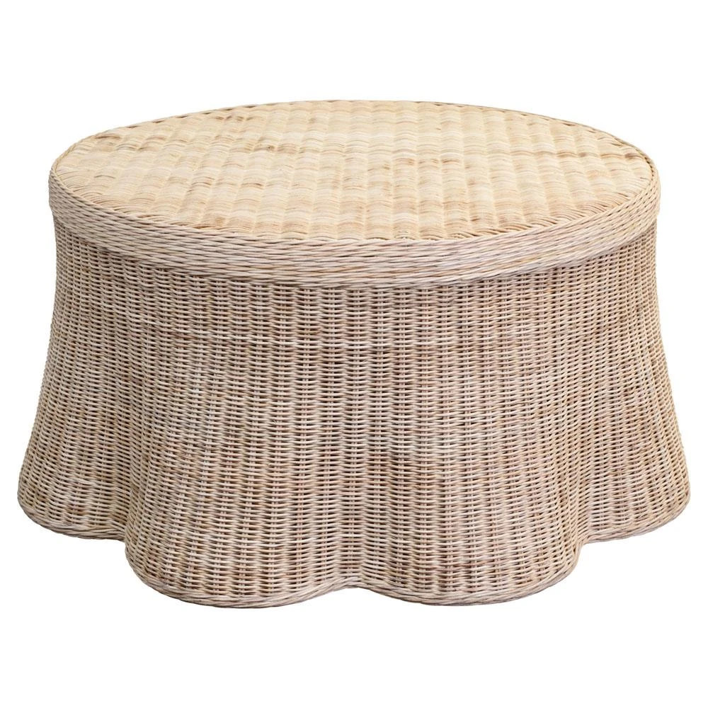 Terese Coastal Beach Natural Handwoven Rattan Round Coffee Table | Kathy Kuo Home