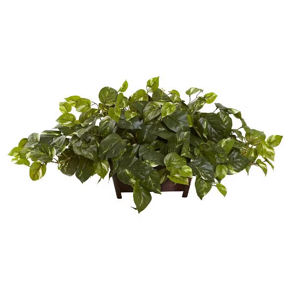 Nearly Natural Pothos with Rectangle Decorative Planter | Target