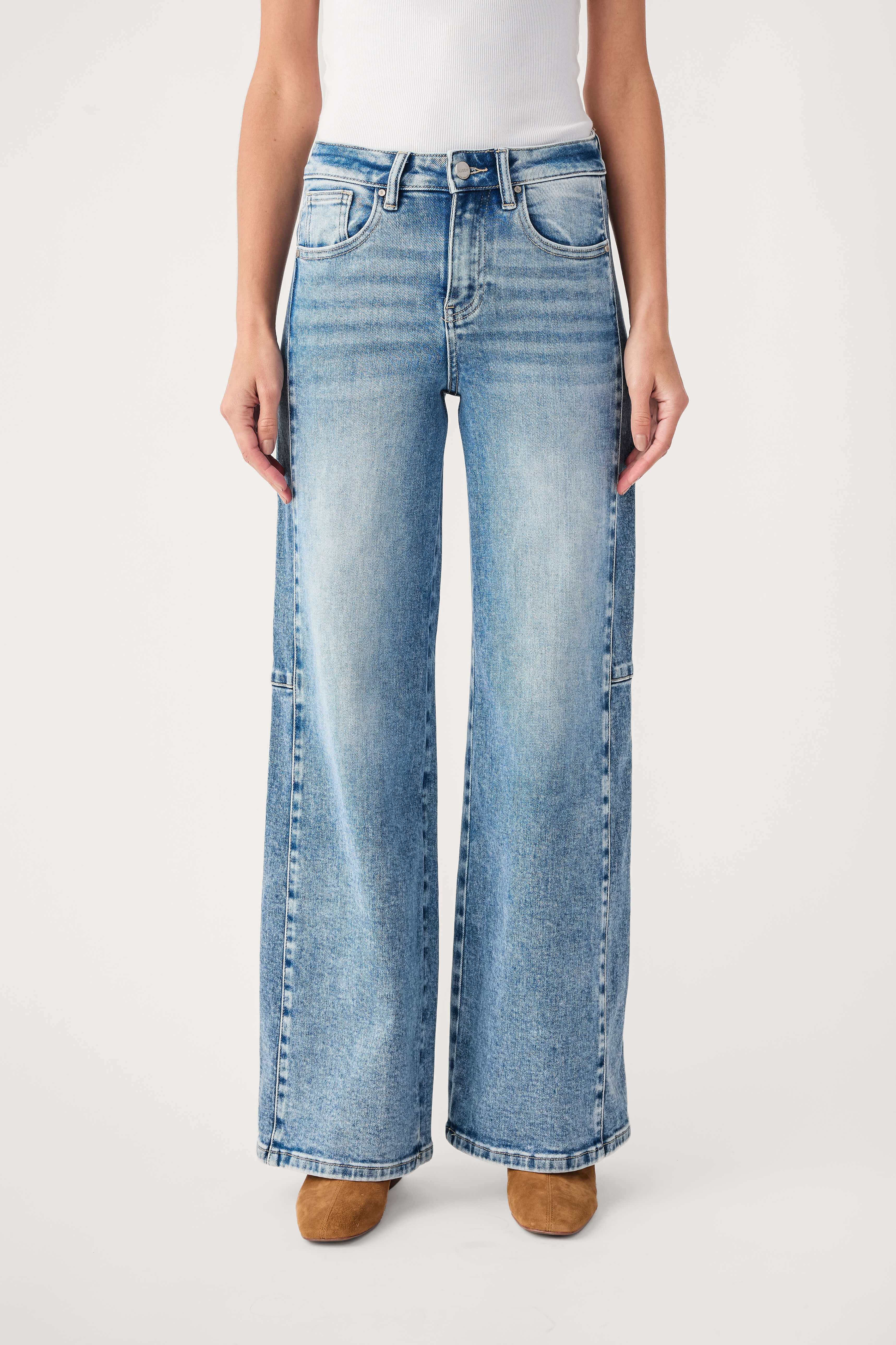 Risen Charlie High Rise Wide Contrast Jeans | Social Threads