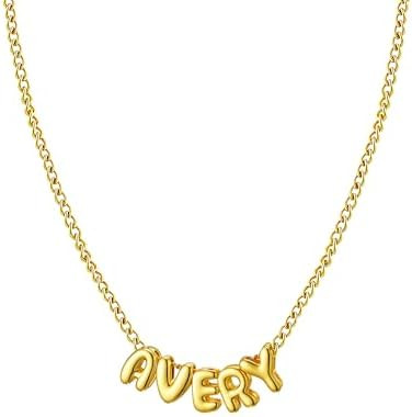 Ldurian Personalized Bubble Name Necklace, Tiny Name Plate Pendant Necklace, 14K Gold Plated Char... | Amazon (US)
