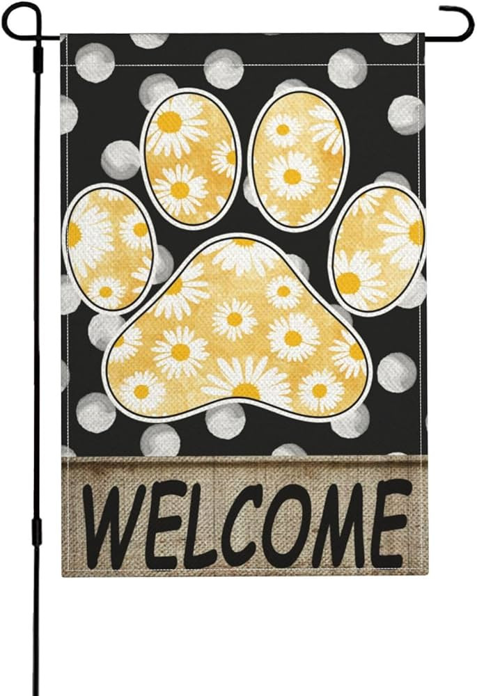 Spring Summer Daisy Yellow Dog Paw Flax Nylon Burlap Linen Fabric Garden Mailbox Decor Welcome 12... | Amazon (US)