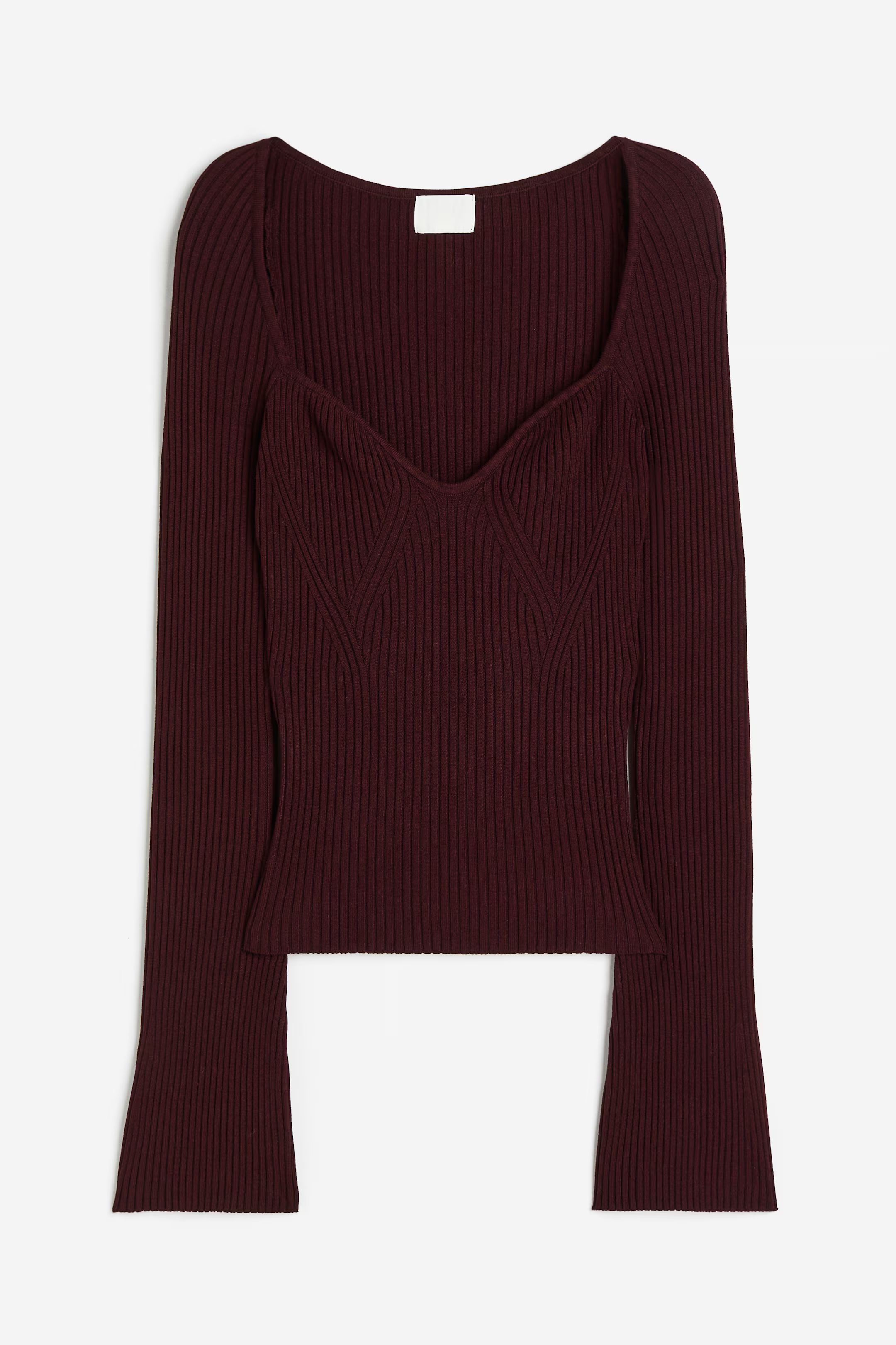 Rib-knit Sweater - Sweetheart Neckline - Long sleeve - Burgundy - Ladies | H&M CA | H&M (US + CA)