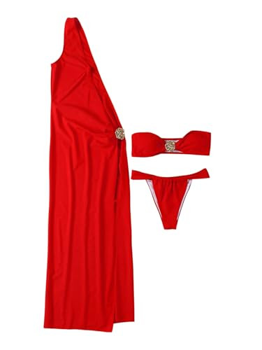SOLY HUX Women's 3 Piece Swimsuit Bandeau Bikini Set Bathing Suit with Cover Up Dress | Amazon (US)