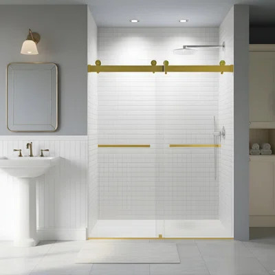 56-60 inches wide * 76 inches high Frameless double-sliding soft-close shower door, brushed gold finish, 3/8-inch (10mm) thick SGCC tempered glass doo | Wayfair North America