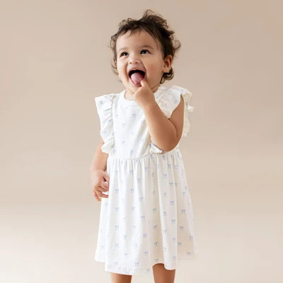Pointelle Bodysuit Dress in Sweet Blue Bow | Kyte Baby