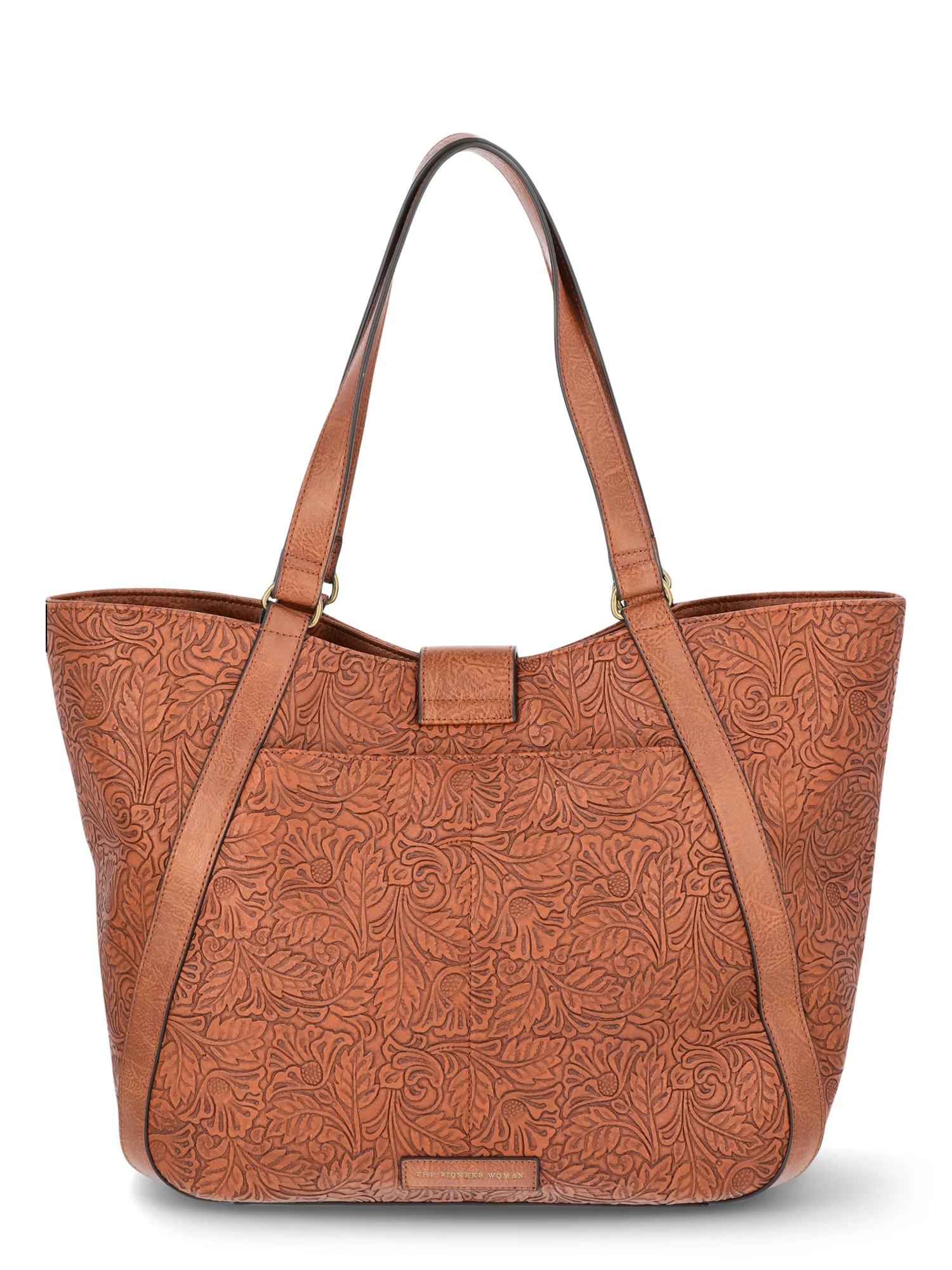 The Pioneer Woman Tooled Faux Leather Tote Bag, Cognac, Women’s | Walmart (US)