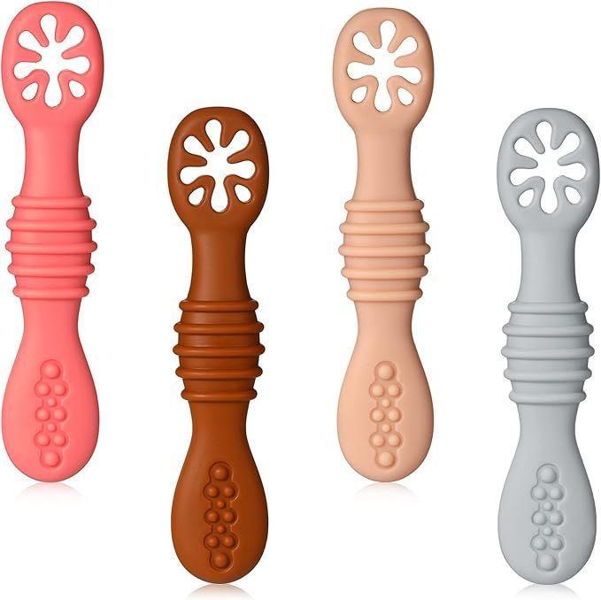 Amazon.com: 4 Packs Silicone Baby Spoons First Stage Baby Feeding Spoon Infant Spoons Baby Led We... | Amazon (US)