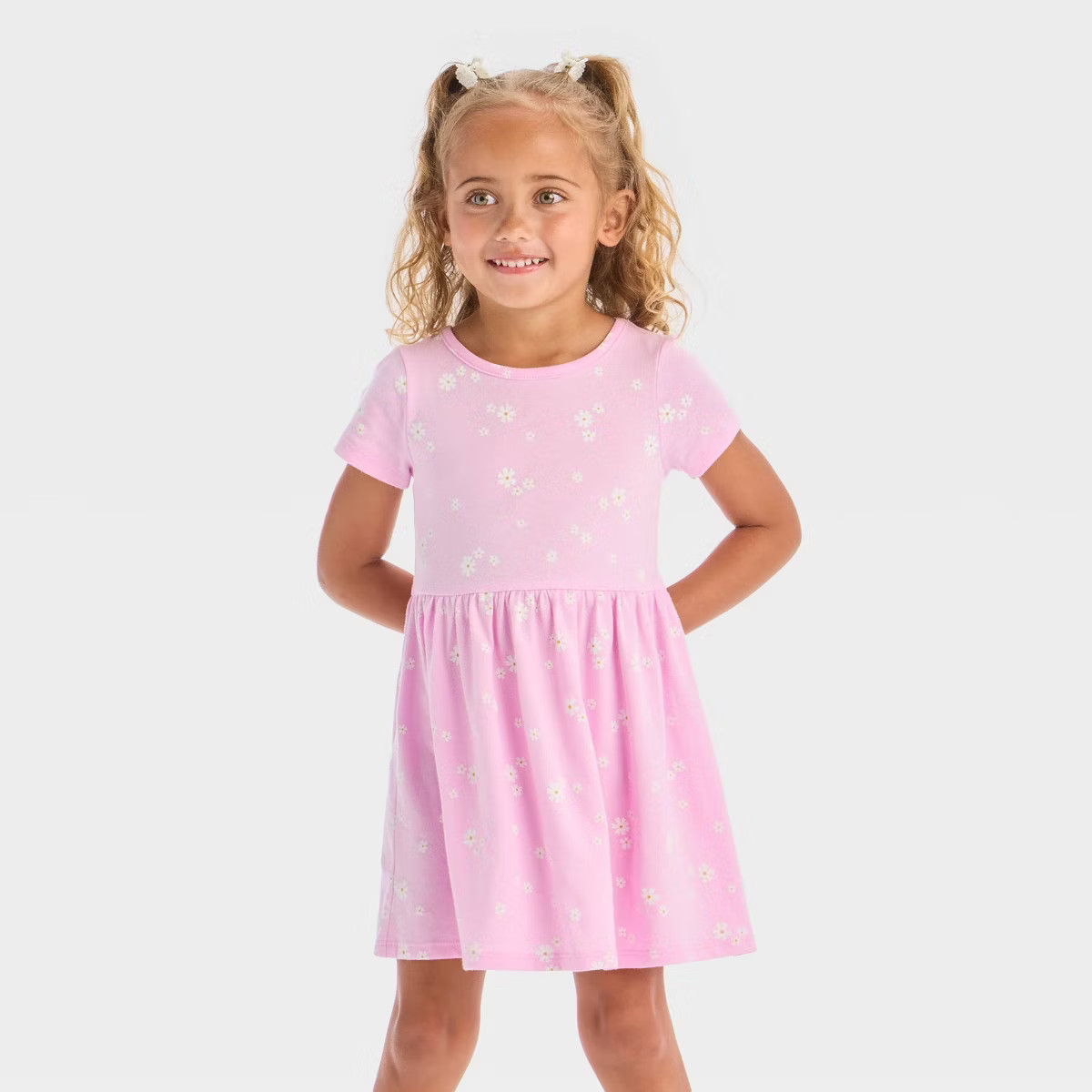 Toddler Girls' Floral Short Sleeve Dress - Cat & Jack™ Light Purple 18M | Target