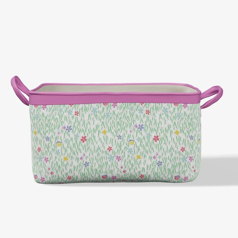 Mainstays Kids Medium Multi Meadow Canvas Printed Storage Basket with Handles - Walmart.com | Walmart (US)