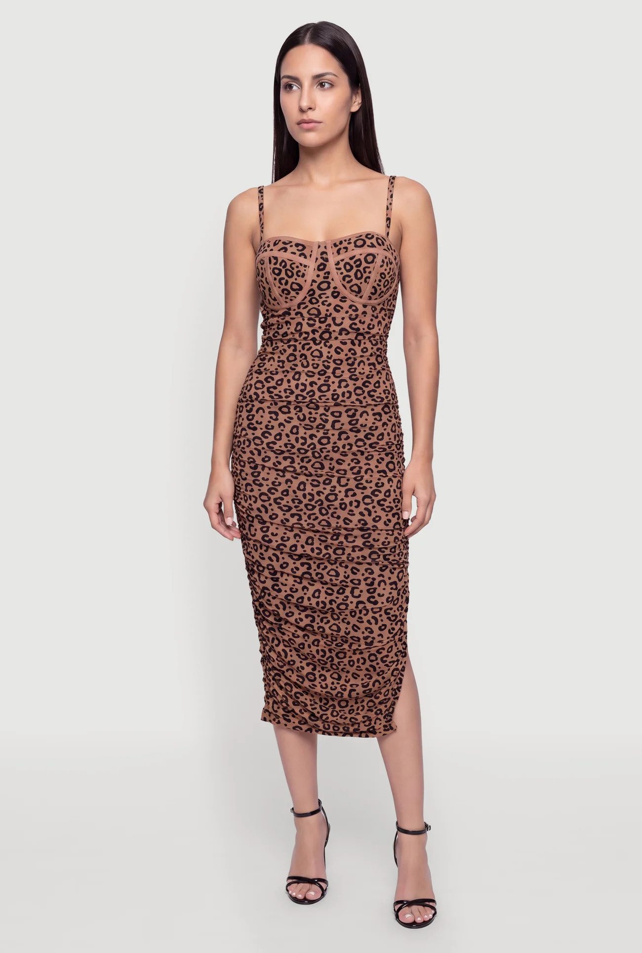 Leopard Print Velvet Burnout Mesh Ruched Bustier Dress | Rainbow Shops