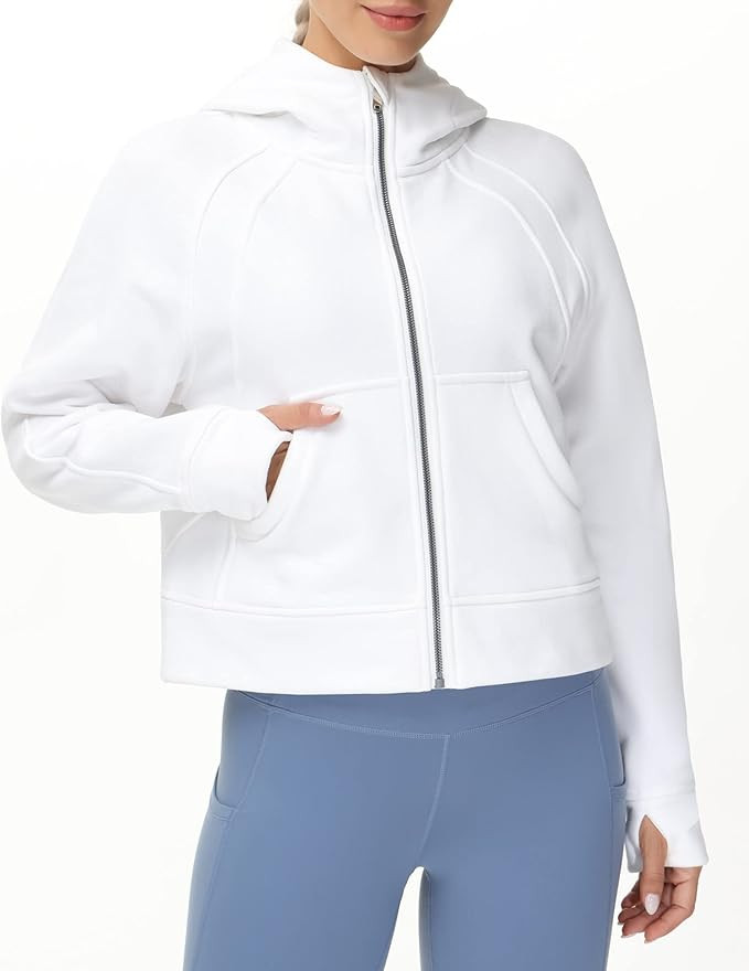 THE GYM PEOPLE Women's Full-Zip Up Hoodies Jacket Fleece Workout Crop Tops Sweatshirts with Pocke... | Amazon (US)