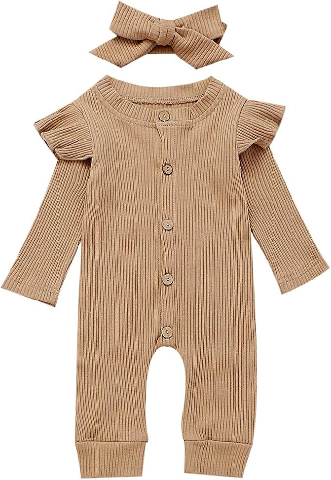 Seyurigaoka Newborn Baby Girls One Piece Jumpsuit, Infant Girl Knitted Romper Ruffle Long Sleeve ... | Amazon (US)