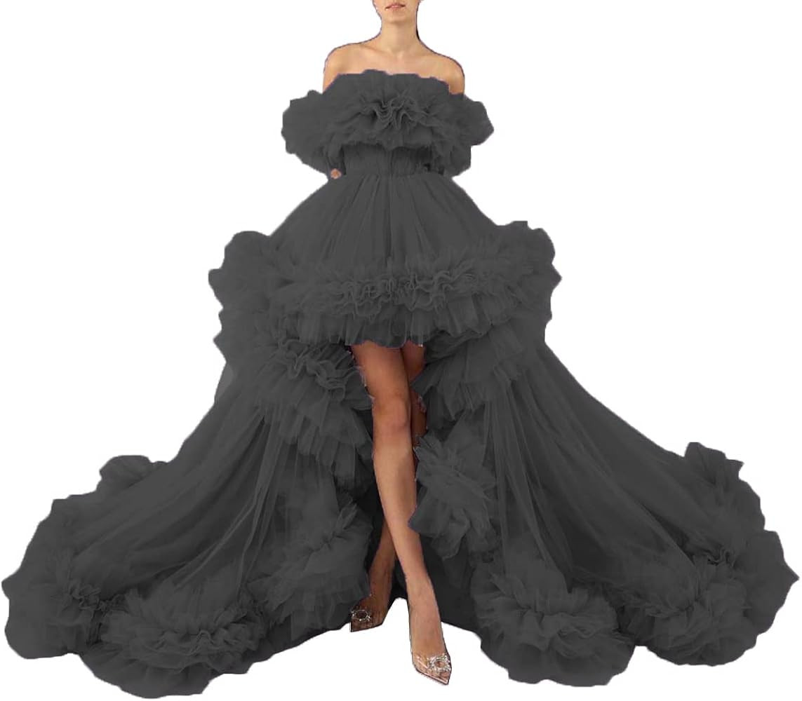 Jerald Norton Womens Tulle Prom Dresses Ball Gown Off The Shoulder High Low Ruffles Formal Party ... | Amazon (US)