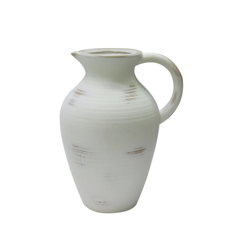 Better Homes & Gardens 12" Hand Brushed Washed Ceramic Pitcher Vase, White, 1 - Piece - Walmart.c... | Walmart (US)