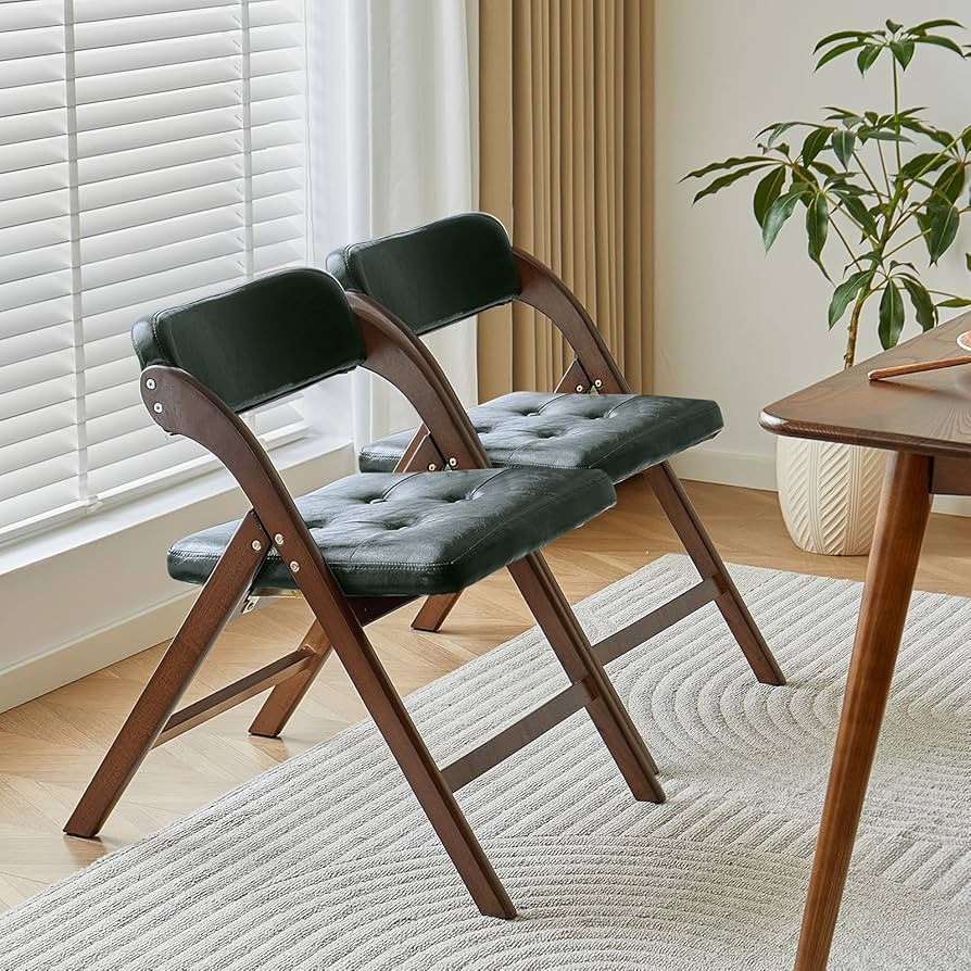 Wooden Folding Chairs Set of 2, Modern Folding Chairs with Padded Seats, Folding Dining Chairs, P... | Amazon (US)