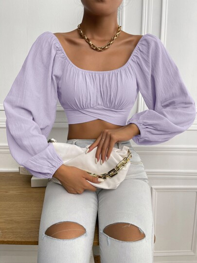 Ruched Knot Back Crop Blouse | SHEIN