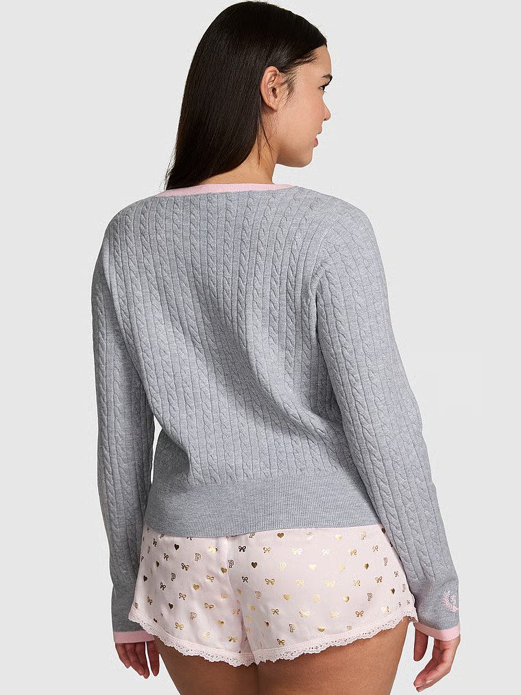 Buy PINK x LoveShackFancy Shrunken Cardigan, Vs Med Heather Grey - Order Sweaters online - PINK U... | Victoria's Secret (US / CA )