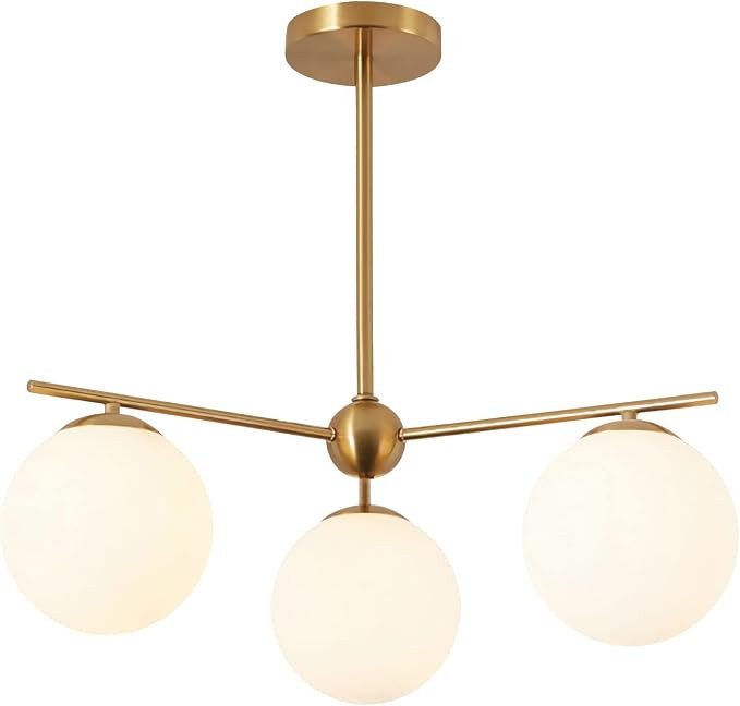 Mid Century Modern Globe Pendant Light 3-Light Gold Globe Sputnik Chandelier Ceiling Mount Milk W... | Amazon (US)